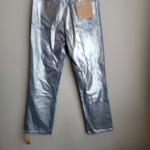 Reformation Cynthia High Rise Coated Straight Jeans in Silver NEW - Picture 7 of 13